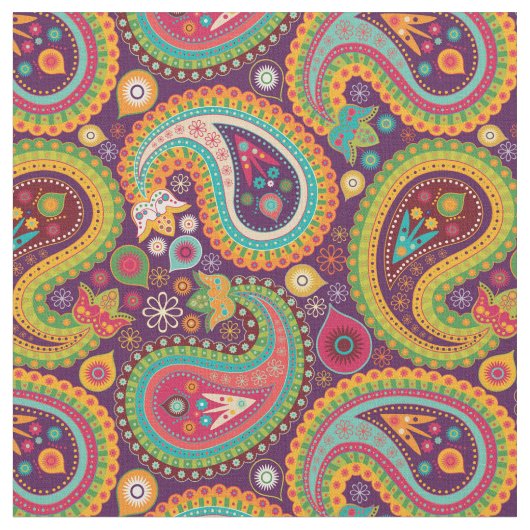 Tissu Fun Paisley Boho Coloré Floral (Fermer)