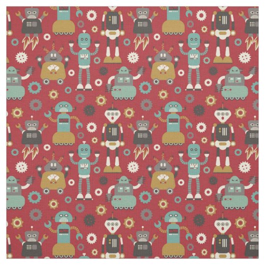 Tissu Fun Retro Robots Illustrated Pattern (Échantillon)