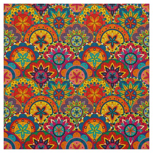Tissu Funky Retro couleur Motif Mandala (Échantillon)