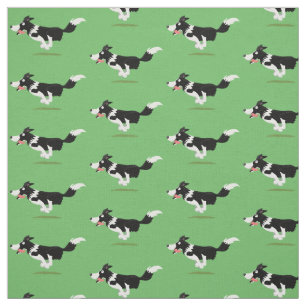 Tissu Funny Border Collie chien en course dessin animé