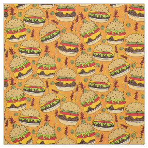 Tissu Funny Cheeseburger sur le Motif alimentaire jaune