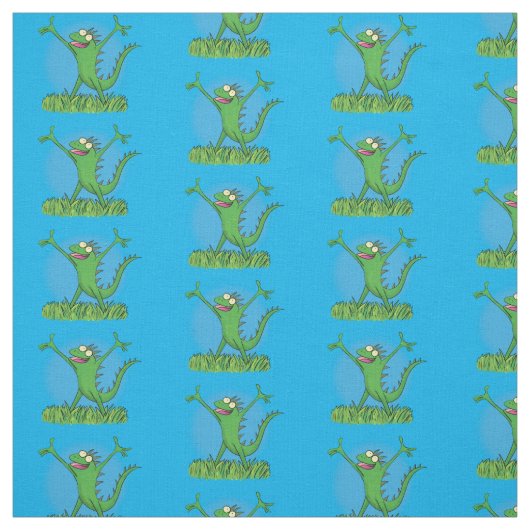 Tissu Funny vert souriant animé iguane (Échantillon)