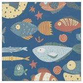 Tissu Funny Whimsical Océan Poisson Motif bleu (Fermer)