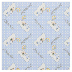 Tissu Garçon dormant, crinière et pois bleu pouponnière