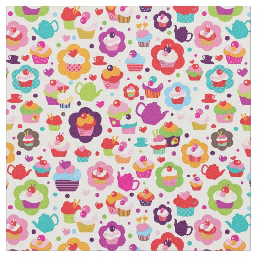 Tissu Gâteau de tasse et pot mignons de thé (Fermer)