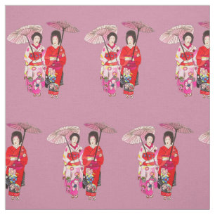 Tissu Geisha japonais avec l'art mignon de kimono rouge