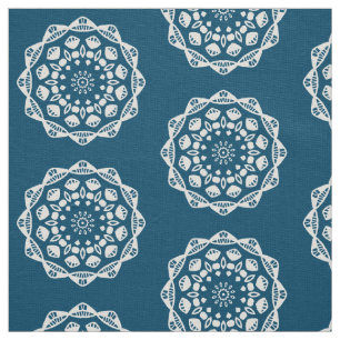 Tissu Géométrie organique 015 - Blanc sur bleu 00486b