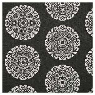 Tissu Géométrie organique 024 - Blanc sur noir