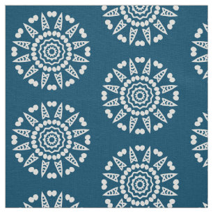 Tissu Géométrie organique 08 - Blanc sur Bleu 00486b