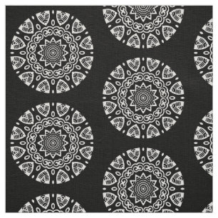 Tissu Géométrie organique - Blanc sur Noir