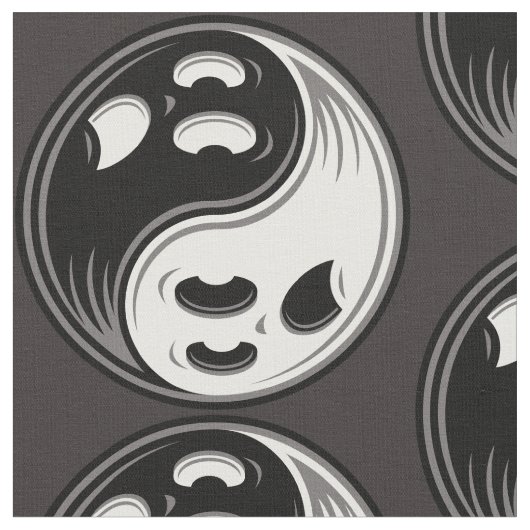 Tissu Ghost Yin Yang Noir et blanc (Fermer)