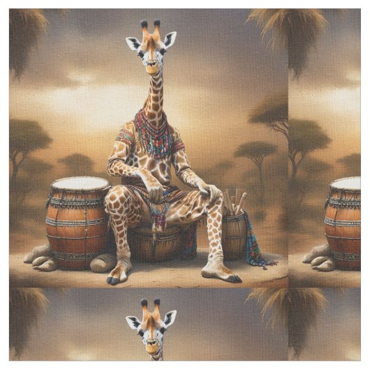 Tissu Giraffe Grooves : Une Sérénade Bongo dans la Savan (Fermer)