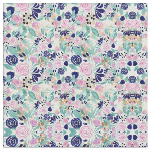 Tissu Girly Pink Navy Blue Gold Watercolor
