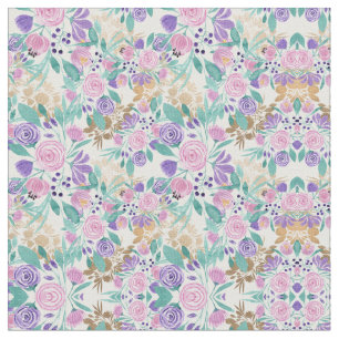 Tissu Girly pink Violet Purple Gold Watercolor Flowers