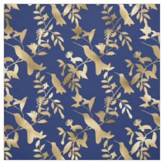 Tissu Glam Gold Hummingbirds Navy Blue Graphic