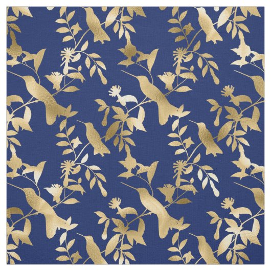 Tissu Glam Gold Hummingbirds Navy Blue Graphic (Échantillon)