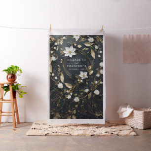Tissu Gold Floral Wreath Mariage Photo Booth Arrière-pla