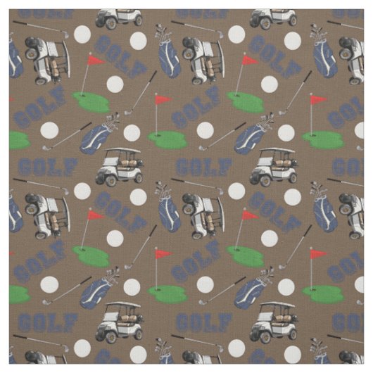 Tissu Gone Golfing sur Brown (Échantillon)