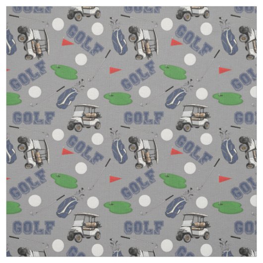 Tissu Gone Golfing sur Grey (Échantillon)