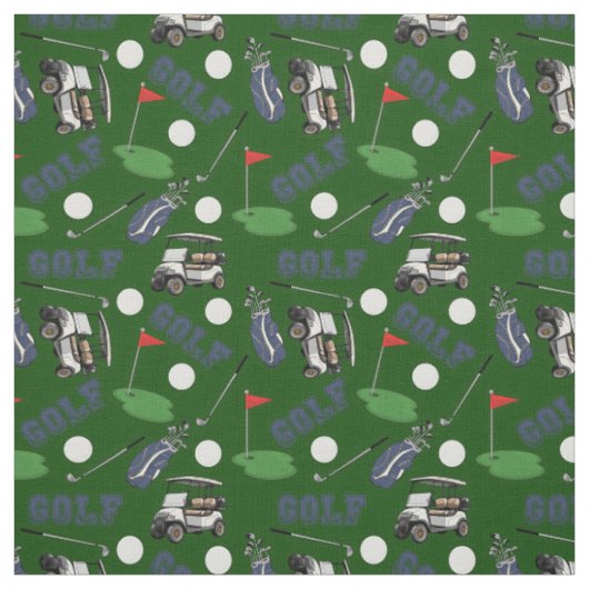 Tissu Gone Golfing sur Hunter Green (Échantillon)