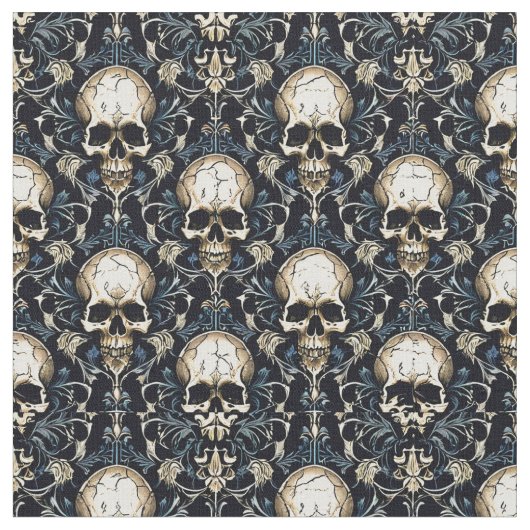 Tissu Goth Skuls avec Floral Bleu (Fermer)