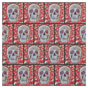 Tissu Gothique Crâne Coloré Rouge Abstrait Pop Art