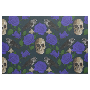Tissu Gothique foncé Grungy Vins Roses Corbeau bleu crân