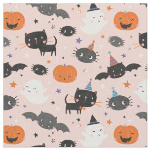 Tissu Gots d'Halloween, chauves-souris, chats et Citroui