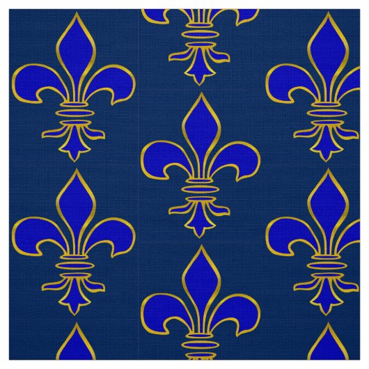 Tissu Grand bleu-foncé et or Fleur de lis Pattern (Échantillon)