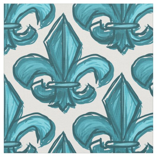 Tissu Grand cyan foncé de Sketch Fleur De Lis Pattern (Fermer)