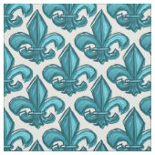 Tissu Grand cyan foncé de Sketch Fleur De Lis Pattern (Échantillon)