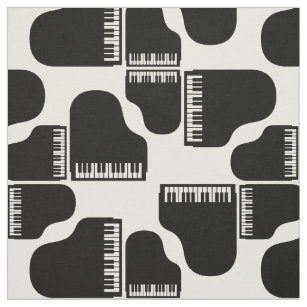 Tissu Grand Piano Motif Retro Black & White Music