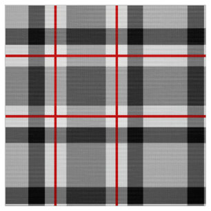 Tissu Grand plaid moderne, noir, blanc, gris et rouge