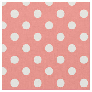 Tissu Grand pois - blanc sur le rose de corail