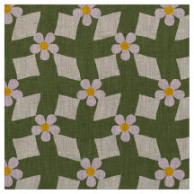 Grand Quadrillage Floral Abstrait de Mousse en Lin