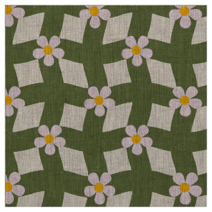 Tissu Grand Quadrillage Floral Abstrait de Mousse en Lin