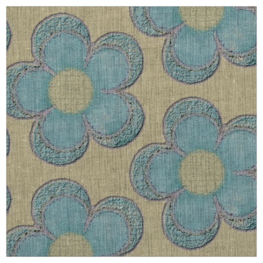 Tissu Grandes fleurs texturées (jaune/turquoise) (Échantillon)