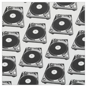 Tissu Graphique de Tourne-disque rétro en noir