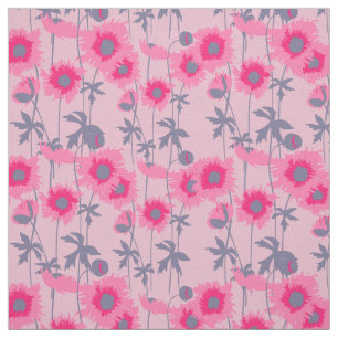 Tissu Graphisme floral rose pavot