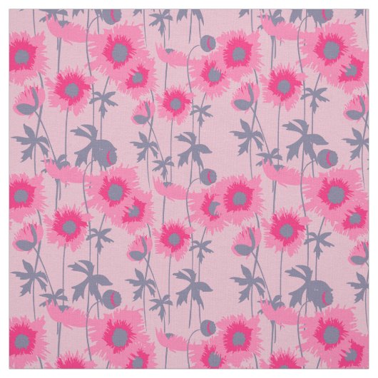Tissu Graphisme floral rose pavot (Échantillon)