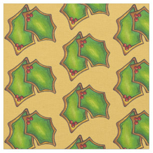 Tissu Green Holly Leaf Feuilles sucre biscuit Noël