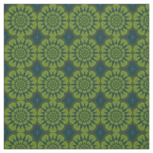 Tissu Green Navy Blue Modern Ethnic Textile Tribal Impri