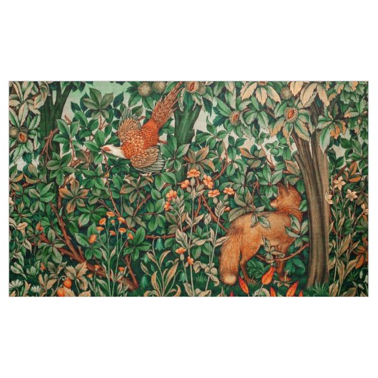 Tissu GREENERY, FOREST ANIMALS Pheasant, Fox, Green Flor (Yard)