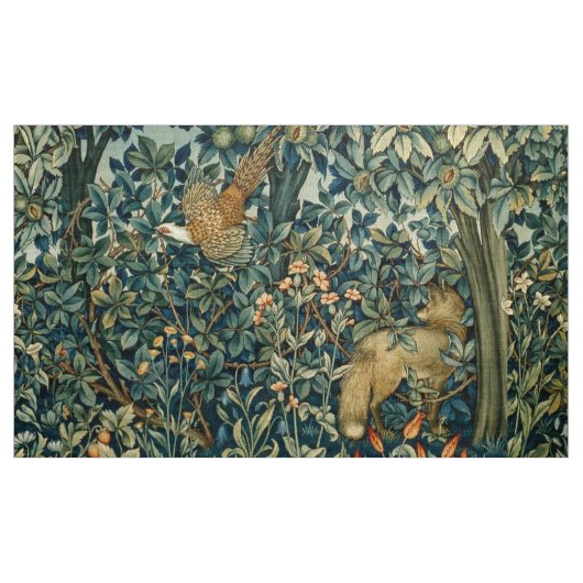 Tissu GREENERY, FOREST ANIMALS Pheasant, Fox, Green Flor (Yard)