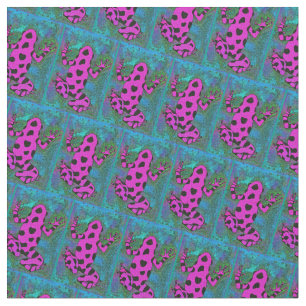 Tissu Grenouille rose chaude avec points noirs