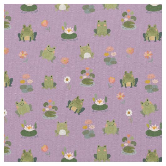 Tissu Grenouilles & nénuphars sur fond violet clair (Fermer)