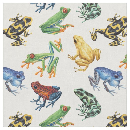 Tissu Grenouilles sur blanc naturel (Fermer)