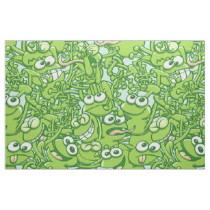 Tissu Grenouilles vertes drôles empêtrées dans un motif