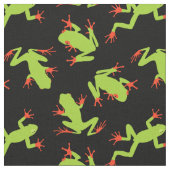 Tissu Grenouilles vertes Motif sur noir (Fermer)