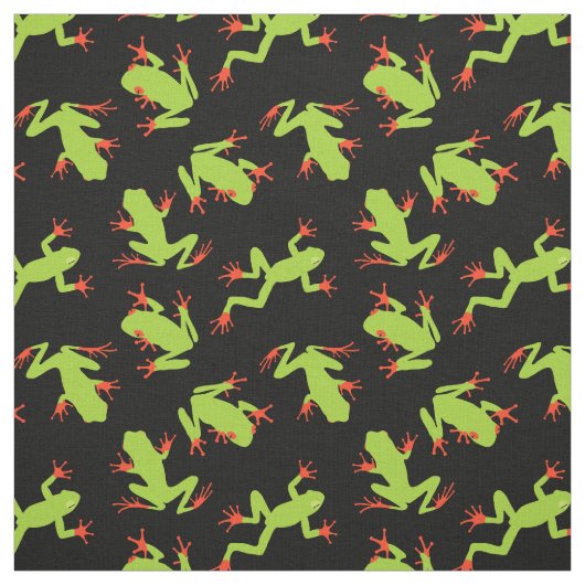 Tissu Grenouilles vertes Motif sur noir (Échantillon)
